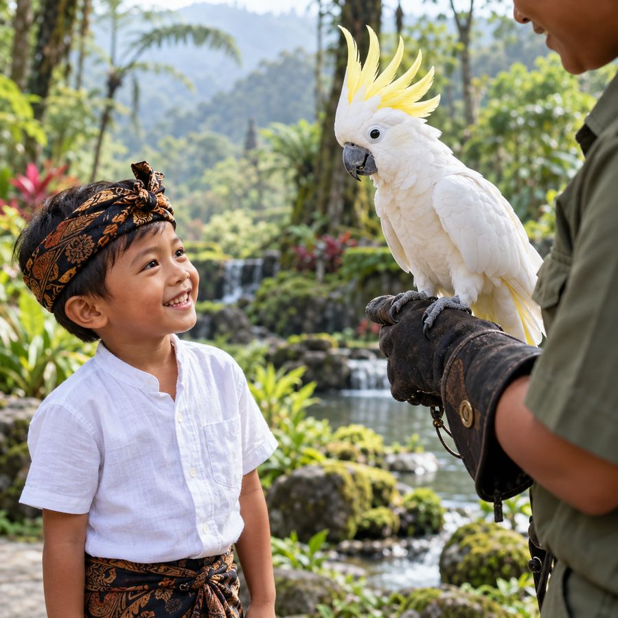 Child with cockatoo